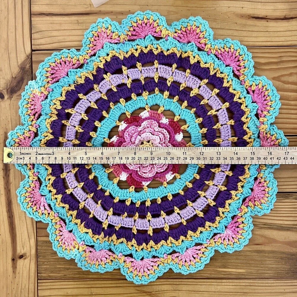 Handmade Multicolor Crochet Round Doily - Vibrant Home Accent